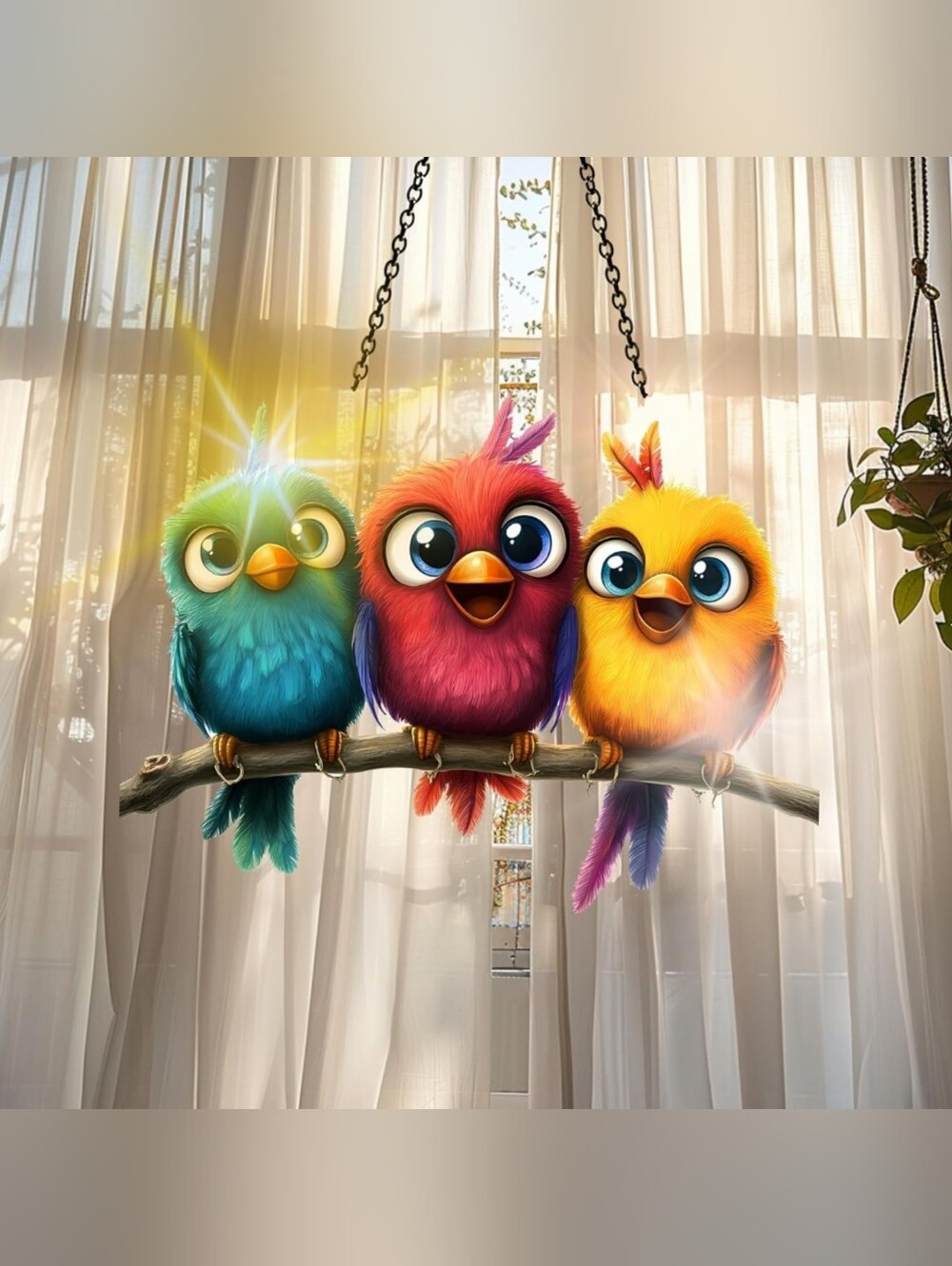 Colorful Cute Birds Acrylic Suncatcher 7.8"x7.8" Stained Glass Style